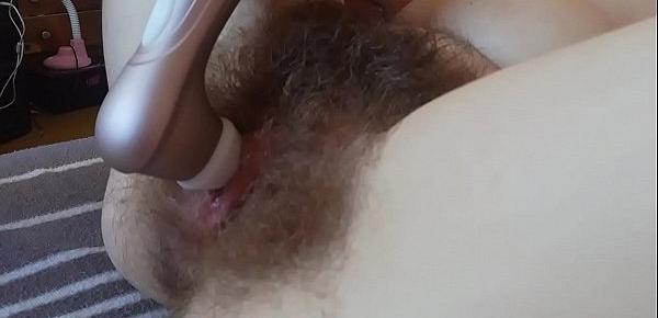  super hairy big clit pussy close up side view orgasm with vibrator